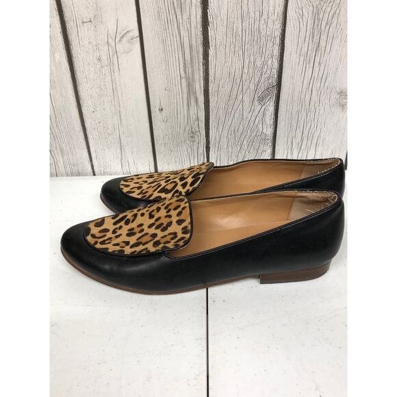 J Crew Leather and Faux Cheetah Fur Loafers Ladies Size 9 - Picture 2 of 5